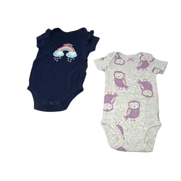 Baby Girl's - 5 Body Suits - Navy‎ Blue, Greys, and White - Size 3-6 M - Picture 2 of 11